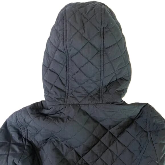 Abercrombie Girls XL Black Hooded Puffer Jacket Pink Trim Quilted - Picture 3 of 11
